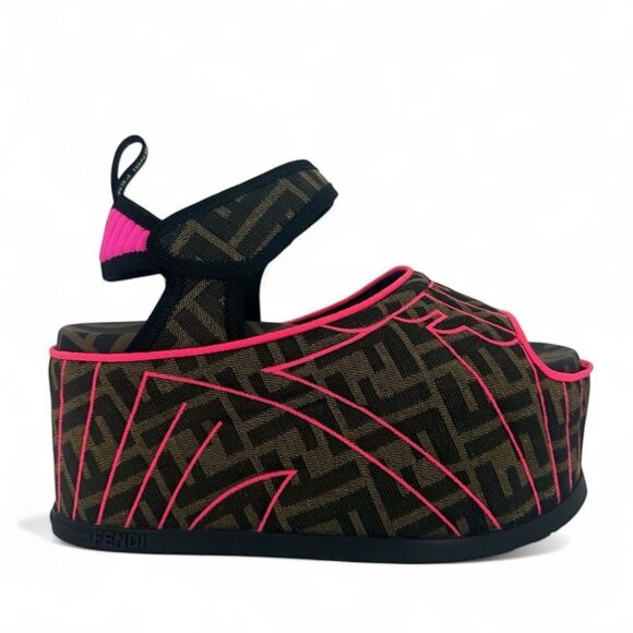 FENDI FF Zucca Pink & Brown Platform Sandals IT37 - Picture 4 of 13